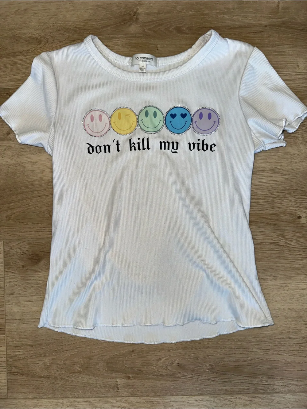 White 'Don't Kill My Vibe' Smile Graphic Kids One-Piece